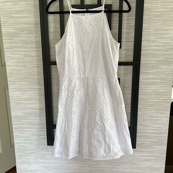 LOFT white eyelet spaghetti strap summer dress cotton size 4 - Picture 1 of 5